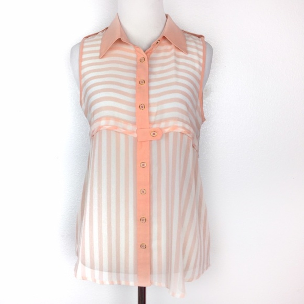 Chiffon peachy stripe sleeveless blouse
